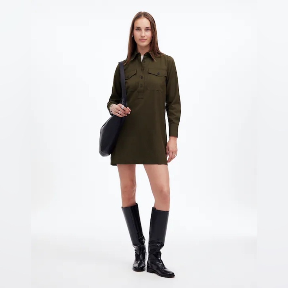 Madewell Button-Up Olive Green Mini Shirt Dress